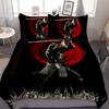 Set Letto Samurai Giapponese, Copripiumino con Siluetta di Edificio Paesaggio Tramonto Giappone per Uomini Adolescenti, Nero Rosso