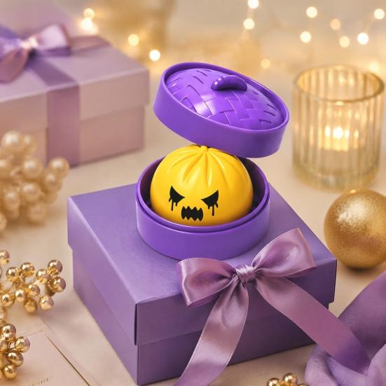 Relaxation Stress Ball Dumpling Squeeze Toy with Purple Steamer Creepy Steamed Bun Relief Steamer for Halloween Home Office Fidget Calming Toys
