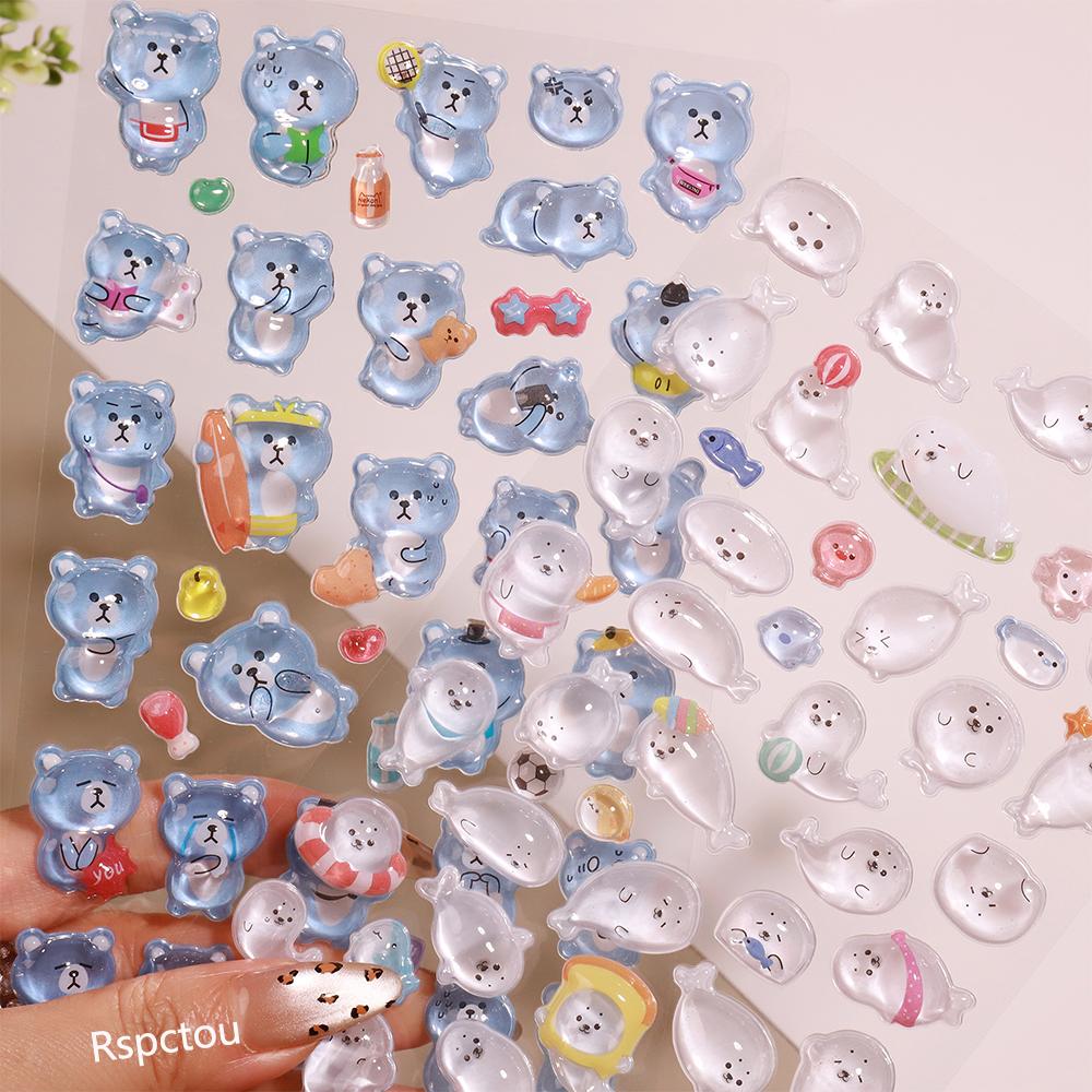 1/4 piezas Kawaii Animal Pingüino Foca Mundo Dibujos Animados Pegatinas 3D Calcomanías de Cristal Decoración DIY Maleta Teléfono Pegatina Linda Juguete