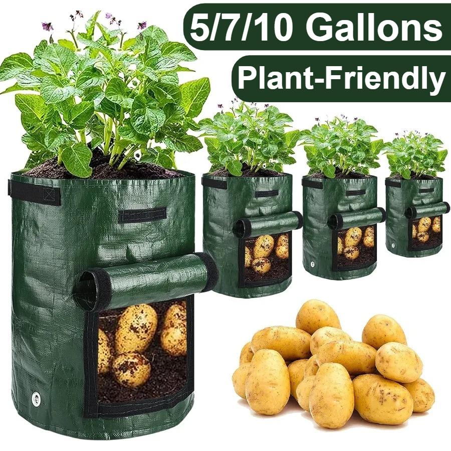 Potato Grow Bags 4 Pack 10 Gallon with Flap and Handles Planter Pots for Onion Fruits Tomato Carrot Green