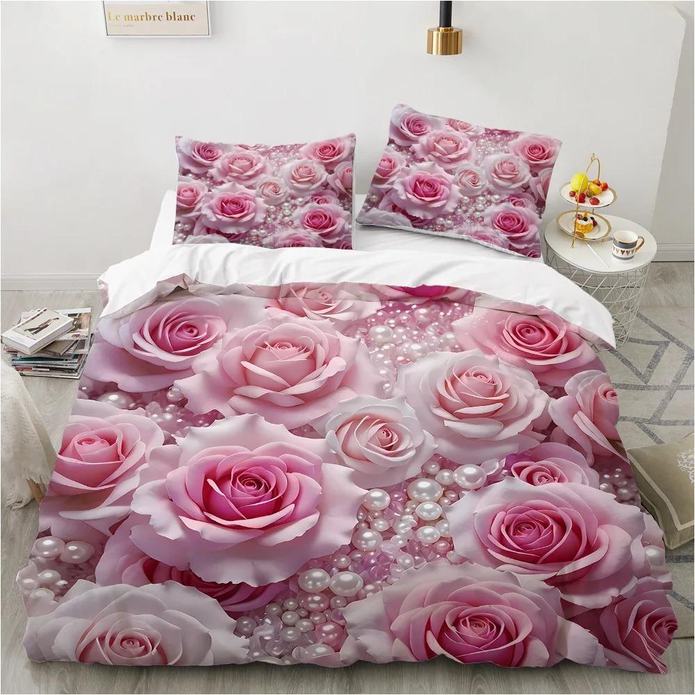 Floral Butterfly Duvet Cover Set, Watercolor Rose Flower Bedding Set, Soft Microfiber Quilt Cover Pillowcases