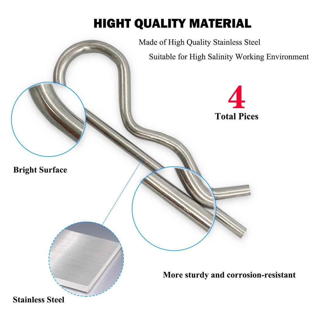 Yoliko 4pcs Heavy Duty Stainless Steel Cotter Pin R Clip Large Spring Retaining Wire