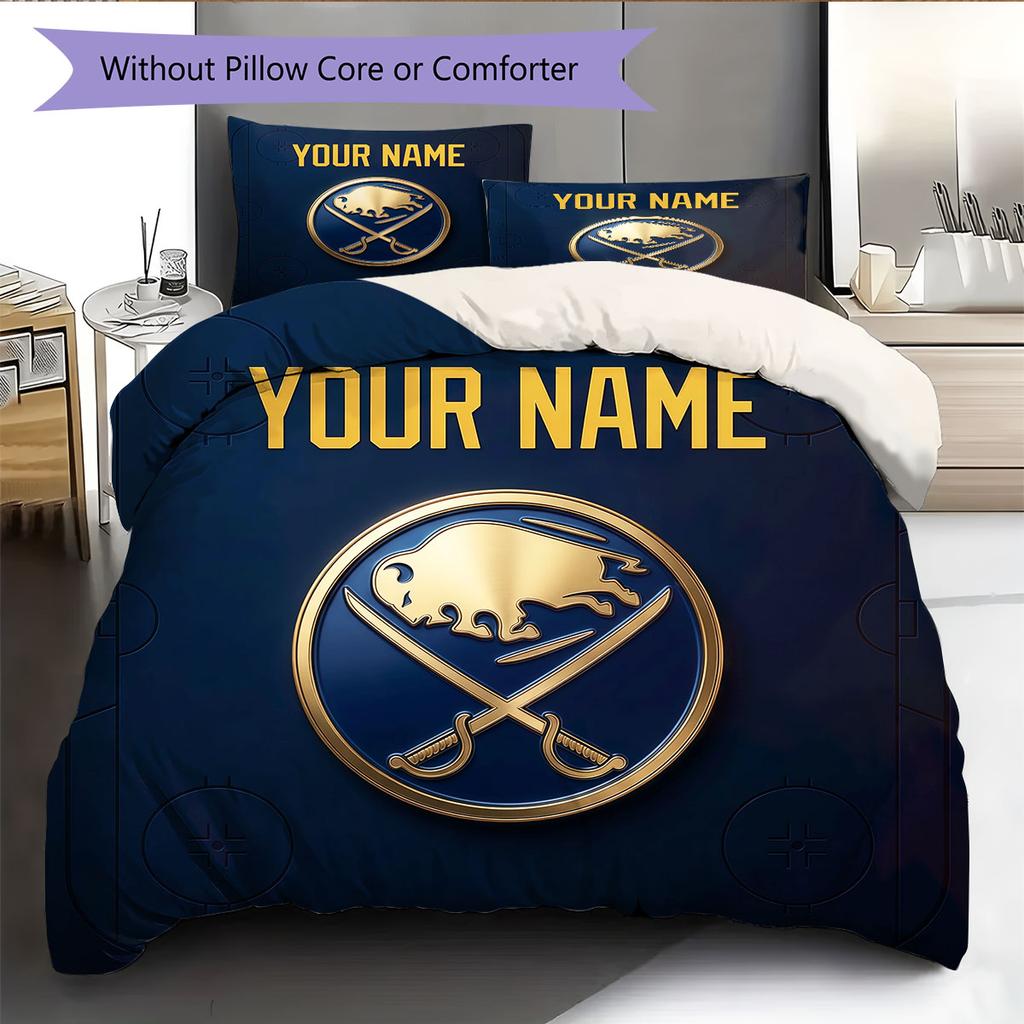 Custom Name,Buffalo Sabres Pattern Bedding Home Decoration Birthday Gift ( 1 duvet cover + 2 pillowcase, without core),fan merchandise.