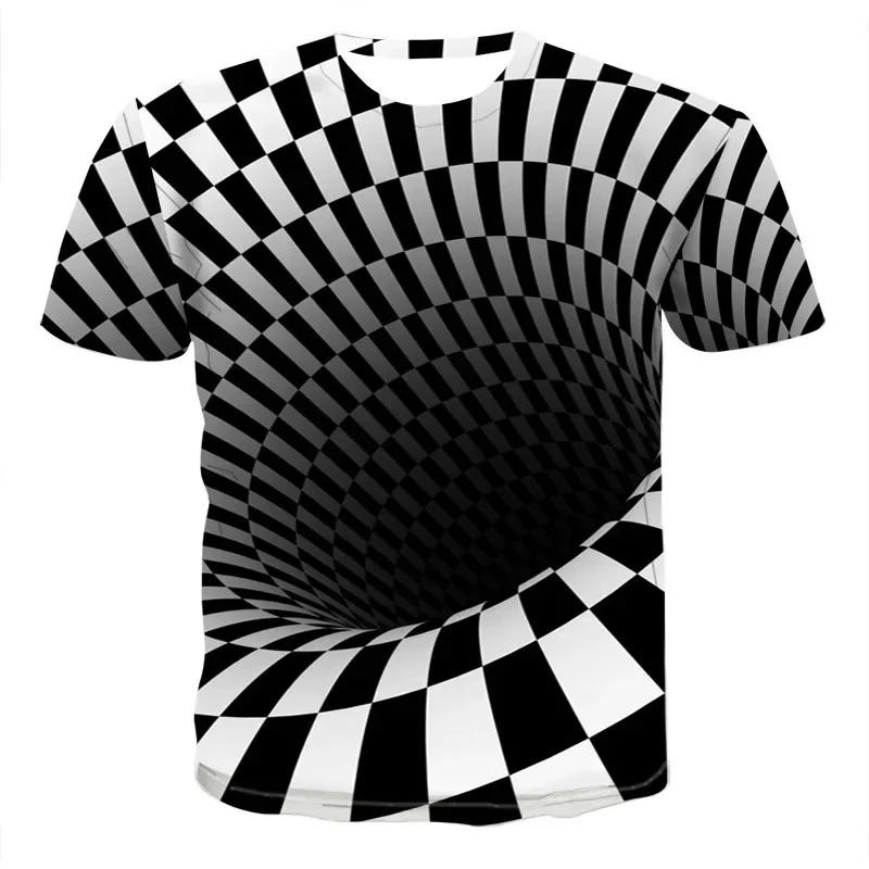 Summer Round Neck 3D Geometric Pattern Print Top Fashionable Casual Short Sleeved Men's T-shirts