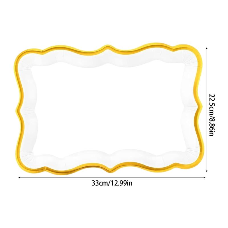 Set of 10 White Paper Party Plates with Gold Trim for Cake Service, Reception Dining and Dessert Table Hosting at Family Gatherings