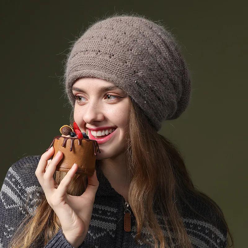 WTEMPO Autumn Winter Woolen Warm Beanie Hats Women's Elegant Large Size Versatile Knitted Hats Warm Beret Mother Hats