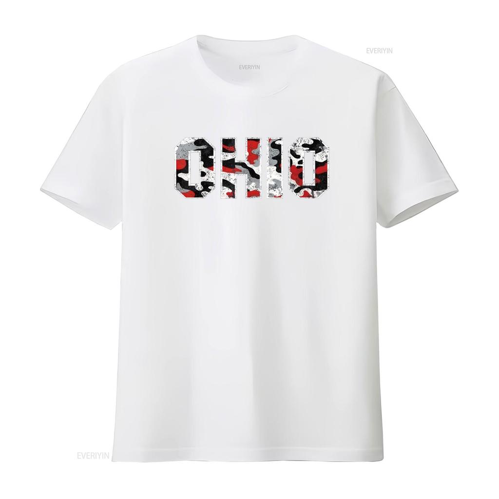 State Of Ohio Ohioan Trendy Distressed Camo Designs T Shirt Vintage Washed Stretched Streetwear Breathable Fashion