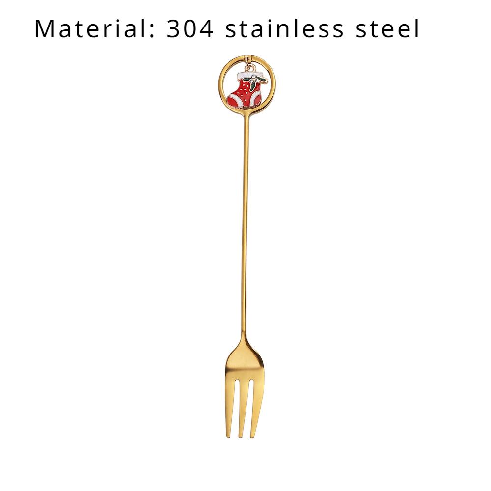 HANYANG Stainless Steel Christmas Dessert Spoon and Fork Gift Set Fruit Fork Father Christmas Coffee Spoon Hotel Household Tableware