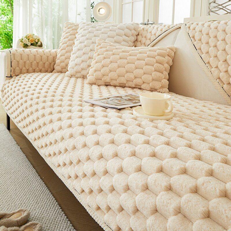 Новый белый край плюшевый диван подушка сотовый теплый толстый диван полотенце нескользящий кошачий коврик для дивана чехол для дивана зимний универсальный 70x70cm 1pcs