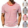 Men’s Summer Striped T-shirt: Loose-fit, Vintage-style, Commuter-friendly, Relaxed, Minimalist, Casual, Round-neck, Short-sleeved Top