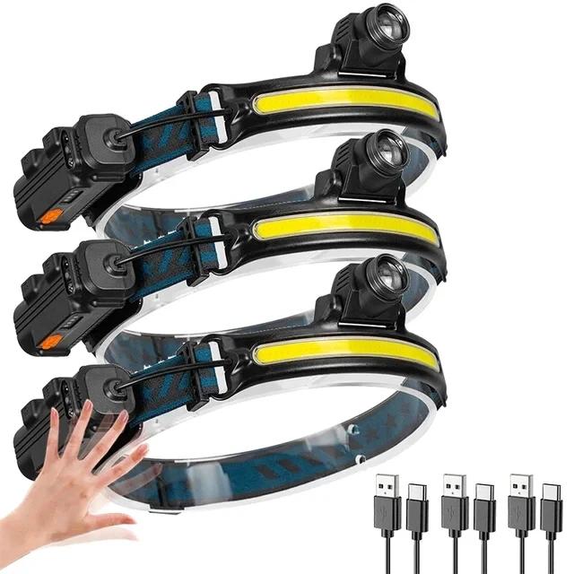 20000 Lumens Induction XPG+COB Headlamp Rechargeable Head Zoom Torch with 6 Modes Outdoor Work Headlight for Running Camping