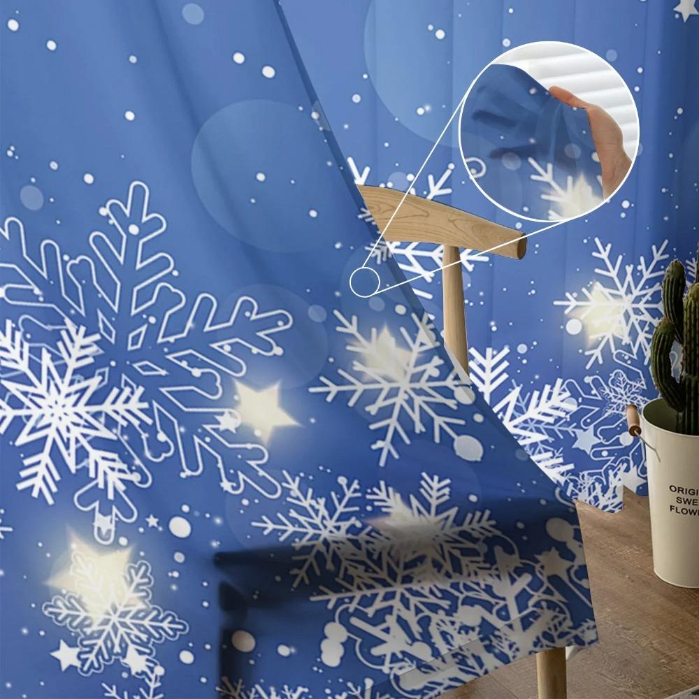 Xmas Snowflake Blue Yarn Curtain Window Tulle Drapes For Living Room Kitchen Sheer Window Treatments Voile Drapes