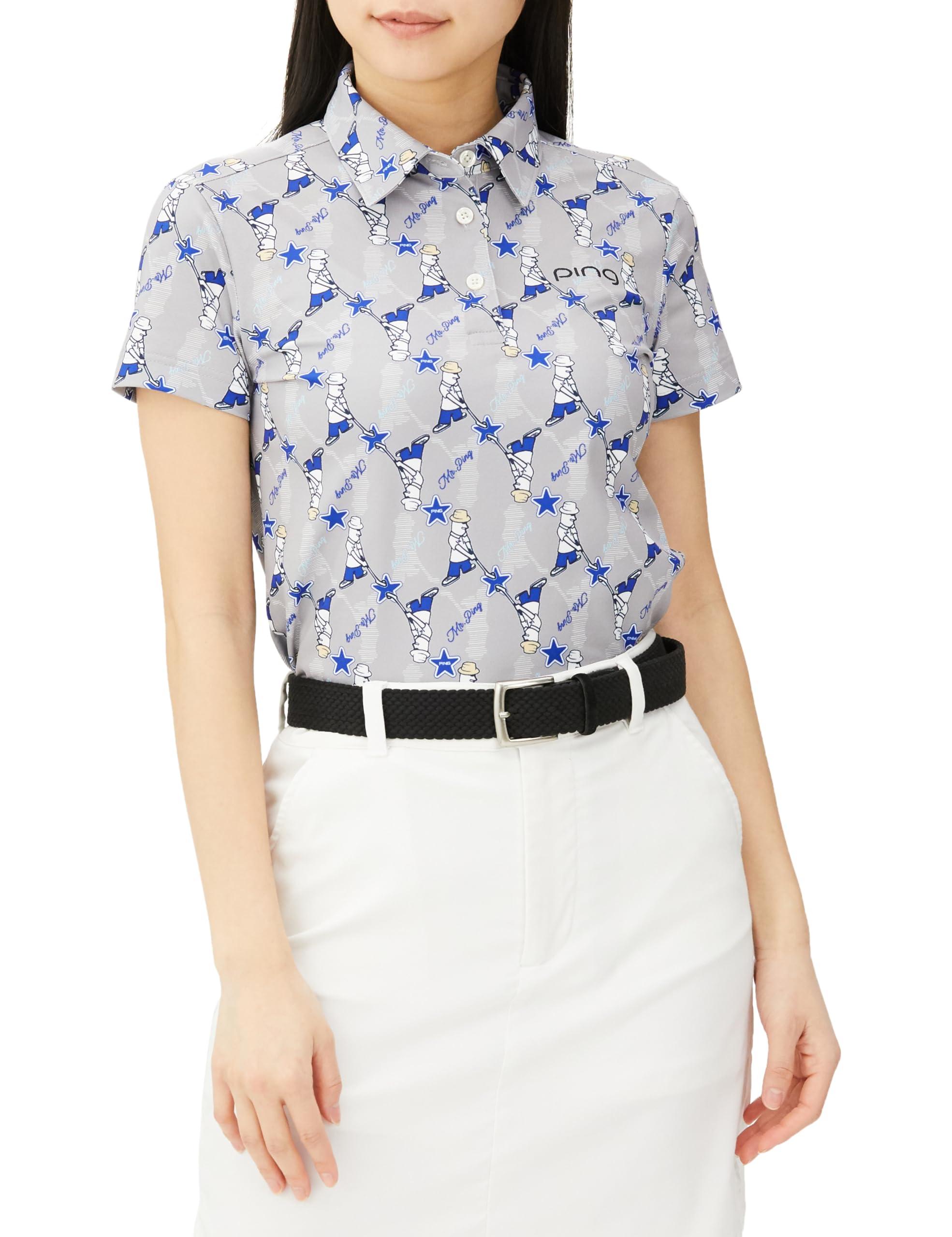 

Short Sleeve Polo Shirt Golf M [Ping Apparel] Women s (Mr.PING All-Over Pattern, Stretch) / / 622-4160208 020_Gray