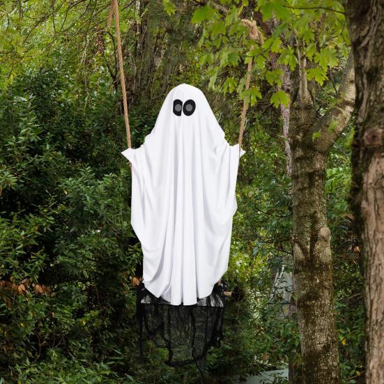 Halloweenský duch na houpačce venkovní dekorace 63" velká houpající se duchová dekorace na párty strašidelný dům venkovní dekorace na trávník dvůr