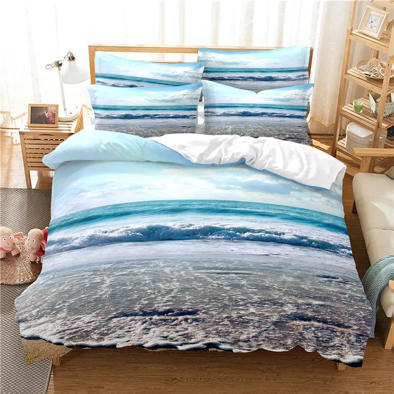 3D Printed Cotton Duvet Cover Sets Seascape Home Textile Kids, Adults Bed Set Queen Size Duvet Cover With Pillowcase Bedclothes