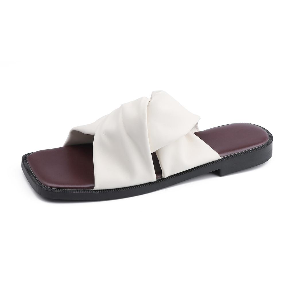 Grape Mother Summer New Temperament Wear Flat Bottom Sandals Fairy Wind Cross Word with Korean Version Square Head Slippers Woman