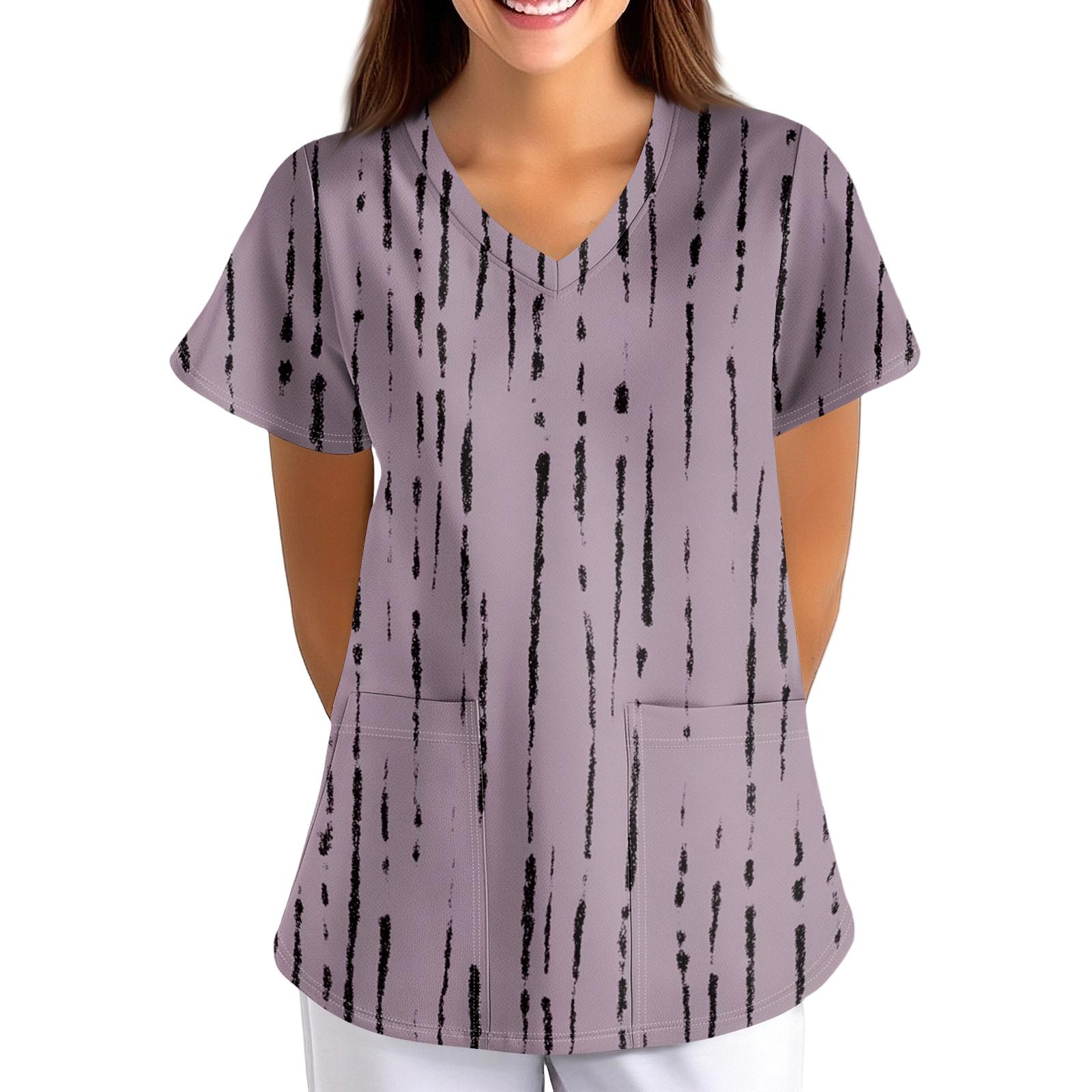 

Loose Fit V Neck Short Sleeve Medical Scrub Top with Pockets for Healthcare Professionals Nurse Uniform Workwear XL фиолетовый