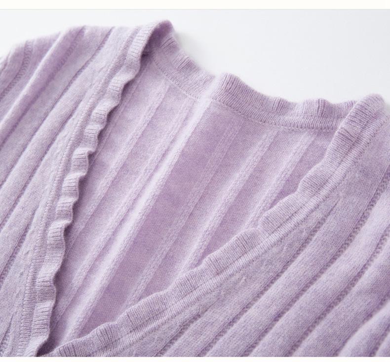 Women's Early Autumn Cashmere V-Neck Cardigan with Pearl Buttons - Slimming Knit Base Layer