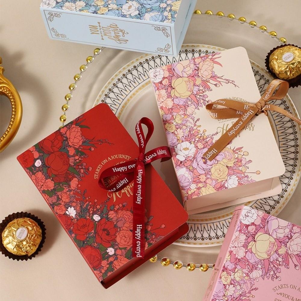 Simple Book Shape Gift Box with Ribbon Paperboard Material Present Packaging Box DIY Candy Packaging Box Wedding Birthday