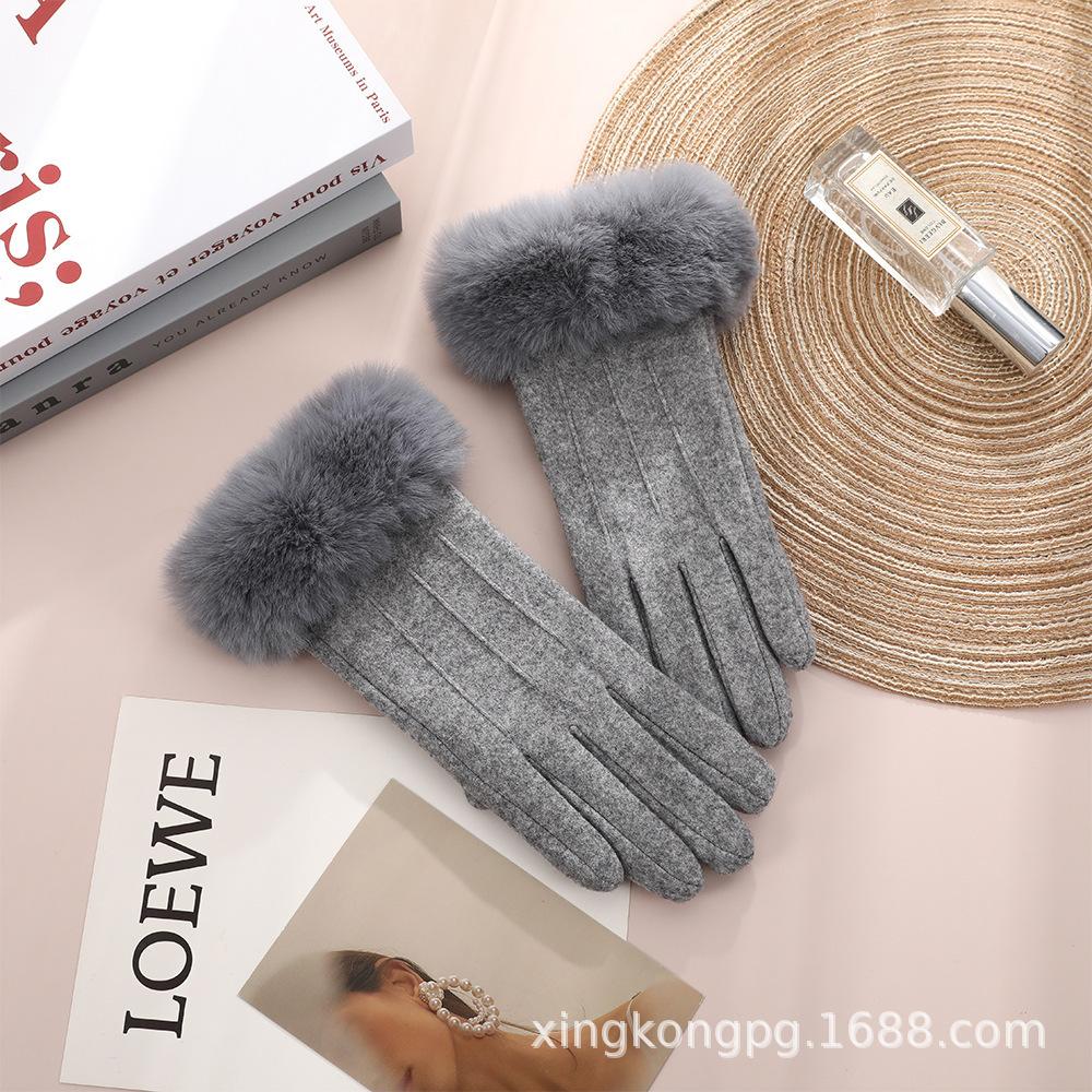 Warm Gloves Women'S German Plush Mouth Windproof And Cold-Proof Plush Outdoor Riding Driving Touch Screen Autumn And Winter Gloves