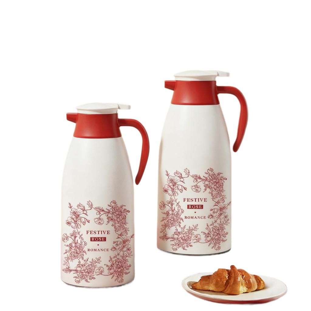 Large Insulated Red Wedding Dowry Thermos - Double Glass Liner for Hot Water