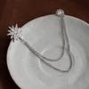 Elegant Six-Pointed Star Crystal Brooch Lapel Pin Collar Chain