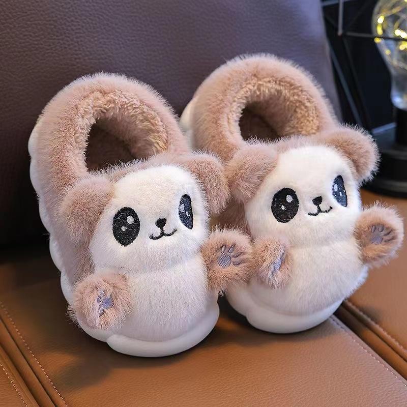 New Cute Children's Cartoon Panda Winter Slippers Comfortable Warm Cotton Shoes Boys Girls Indoor Home Fluffy Slippers