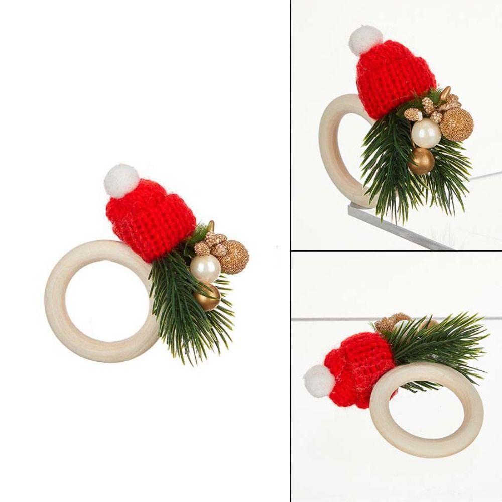 6pcs Handmade Christmas Hat Napkin Rings Wood Napkin Buckle Party Supplies Napkins Holder  Hotel