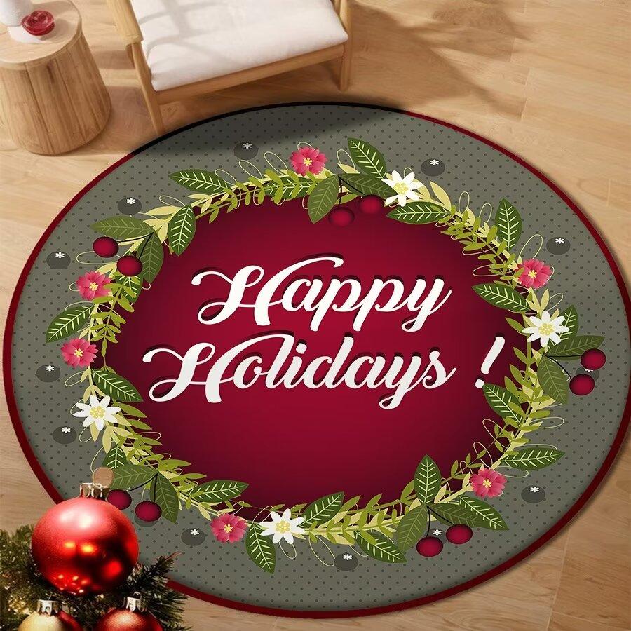 Christmas Round Crystal Velvet Carpet Bedroom Living Room Sofa Blanket Non-Slip Easy To Care Carpet Home Children's Room Decor