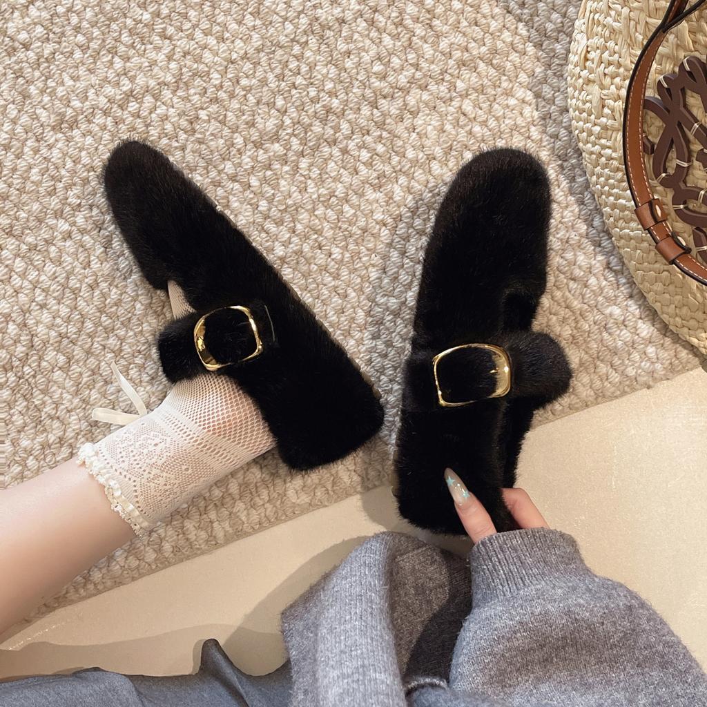 Winter Women Causal Cotton Shoes Warm Furry Hairy Fashion Outdoor Women Student Plush Shoes Versatile Ladies Flat Moccasins