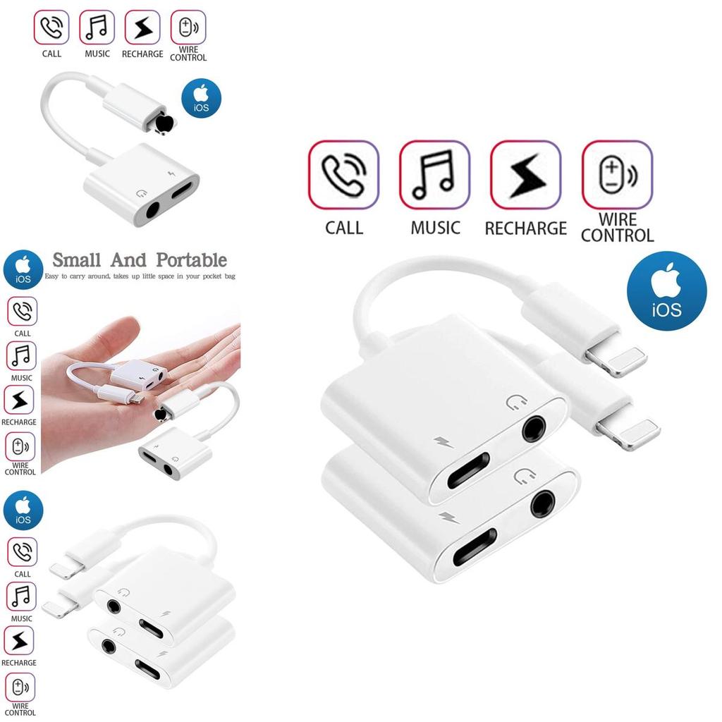 Iphone Headphone Adapter Charger 2 In 1 High-quality Tpe Wire Lightweight And Portable