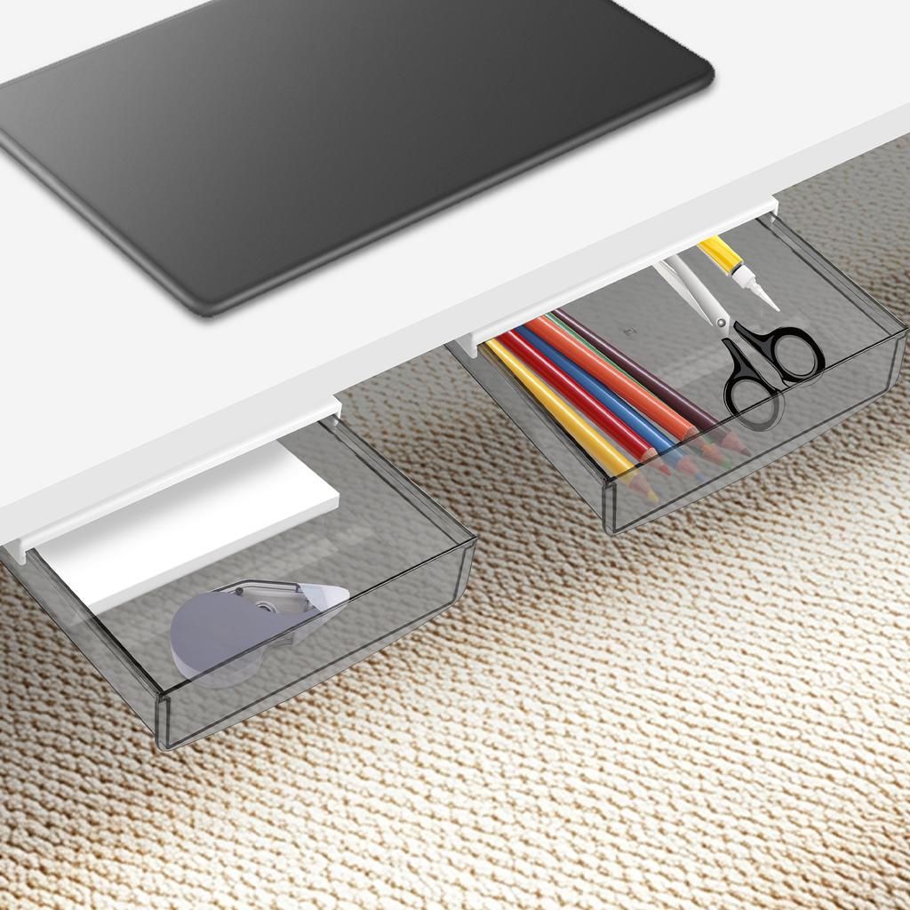 2Pcs Hidden Under Desk Drawer Self Stick Table Pull Out Storage Box Hanging Home Office Pencil Tray Organizer Drawer