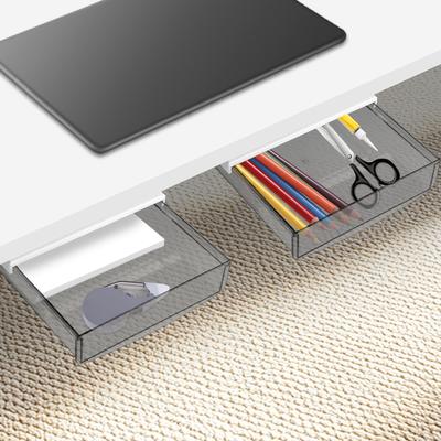 2Pcs Hidden Under Desk Drawer Self Stick Table Pull Out Storage Box Hanging Home Office Pencil Tray Organizer Drawer
