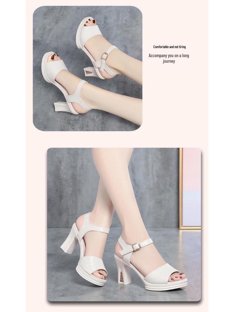 Sandale de damă 2023 cu toc gros și o singură baretă - Versatile, cu talpă moale, modă de vară pentru femei de vârstă mijlocie