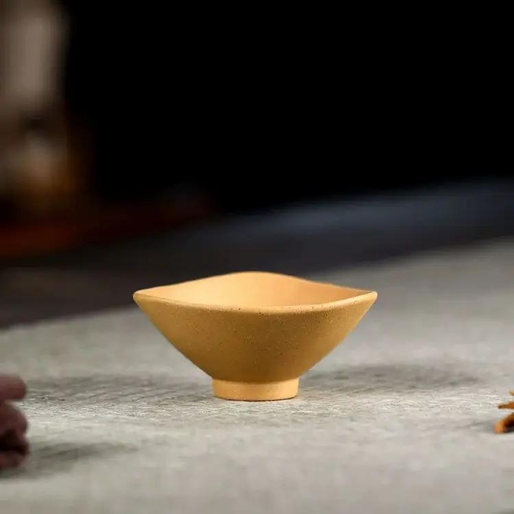 Handmade Purple Clay Tea Cup, Tea Master Cup, Small Capacity Mineral Gold Section, Mud Triangle Cup, Kung Fu Tea Set