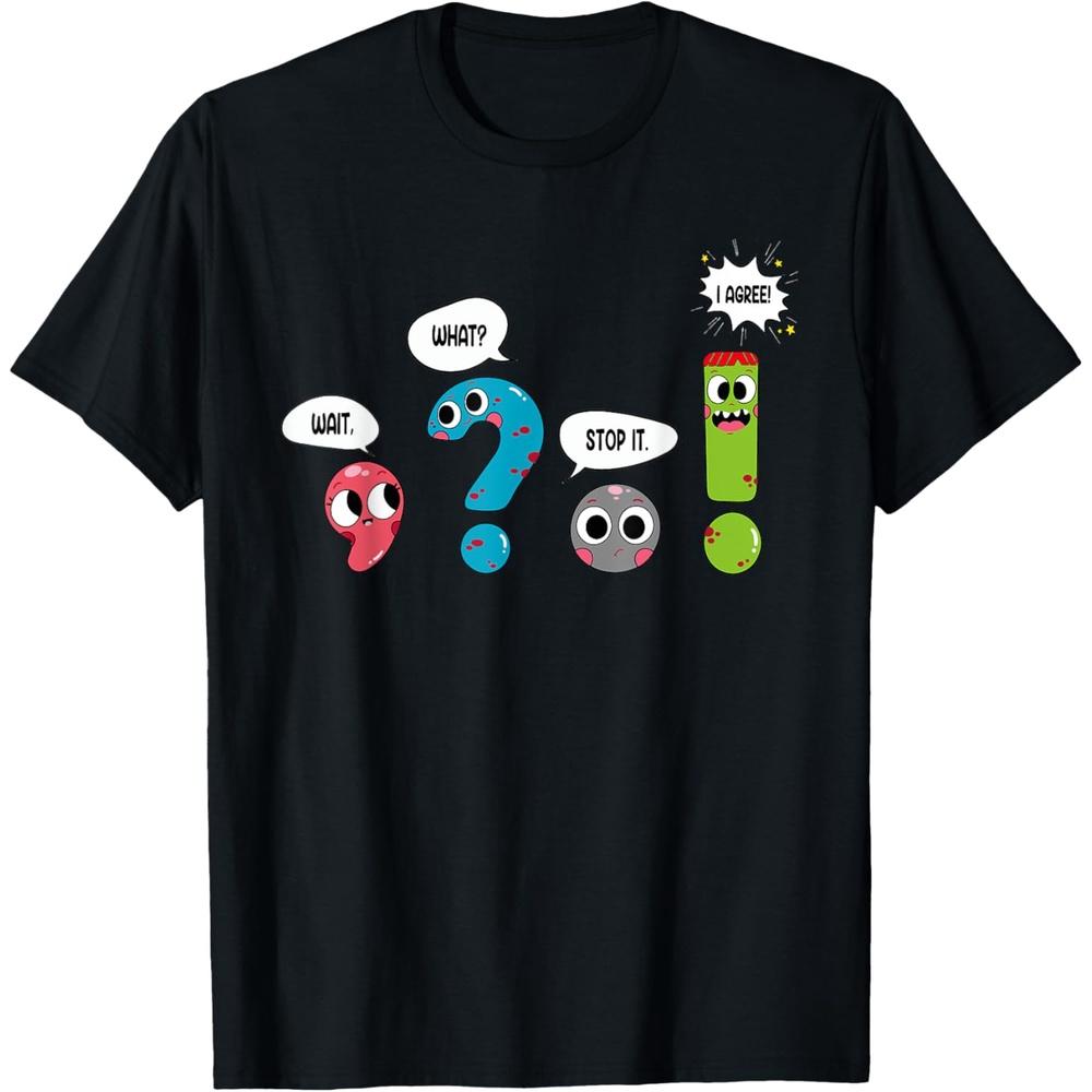 Funny Cartoon Punctuation Marks Grammar Punctuation Teachers Cotton Men T Shirt S чёрный