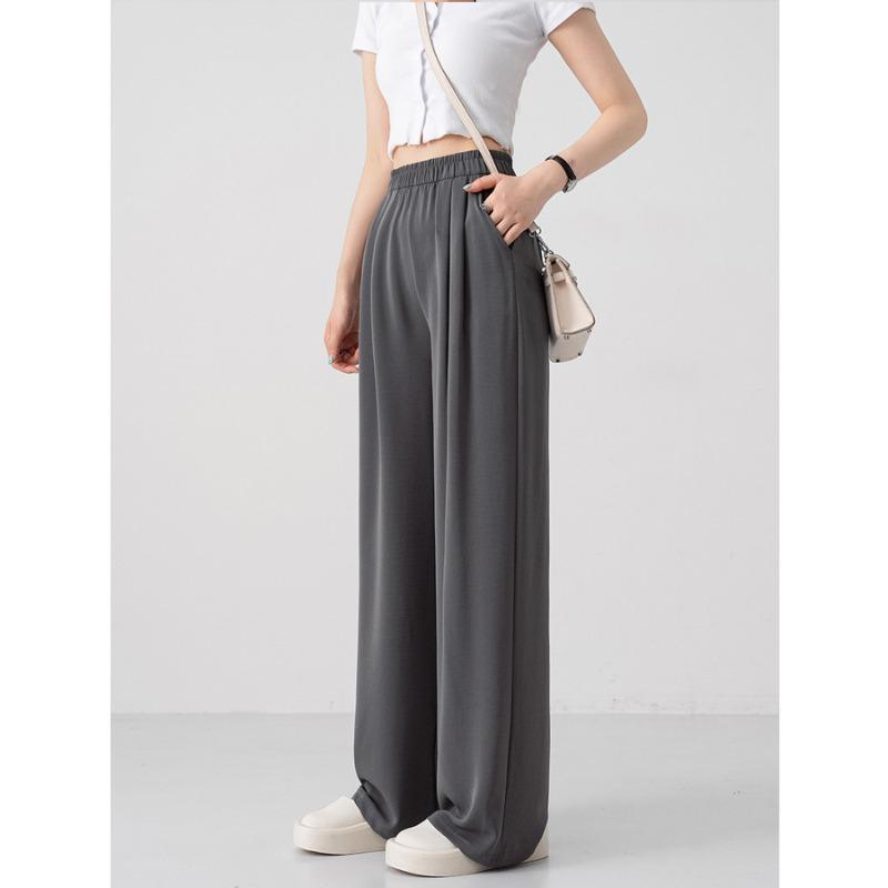 Summer Wide-leg Pants Women's Ice Silk Thin Sunscreen New High-waist Drape Casual Loose Sports Straight Mopping Trousers
