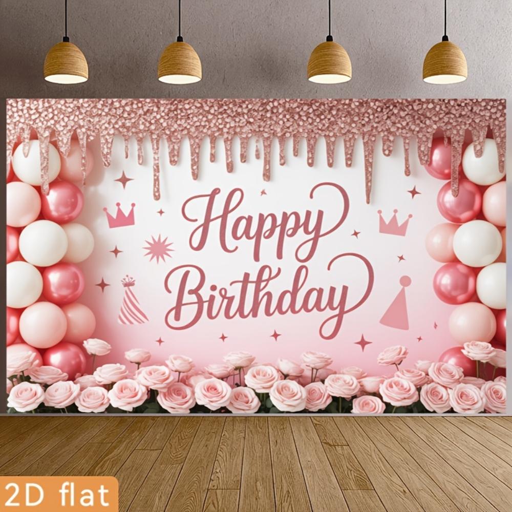 1pc Pink Rose Birthday Background Banner Suitable for Birthday Celebrations Photography Backdrop Anniversary