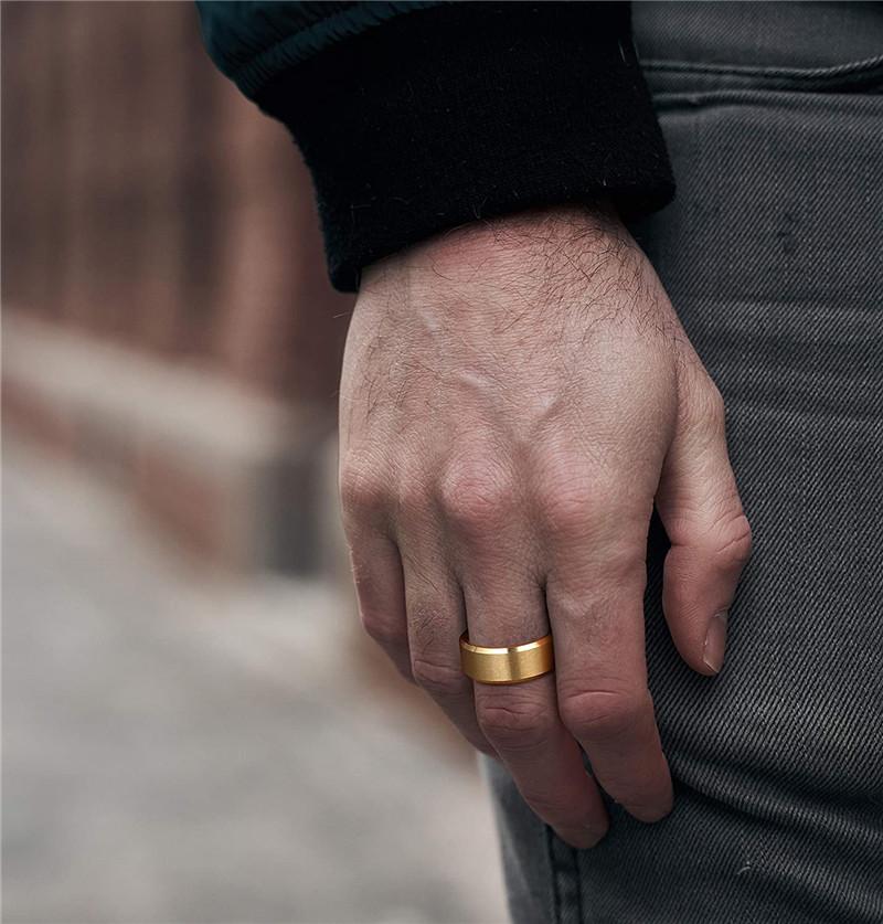 TIGRADE Pure Titanium Rings Gold Color 6MM 8MM Brushed Wedding Band Luxury In Comfort Fit Matte for Men Women Anti-allergy