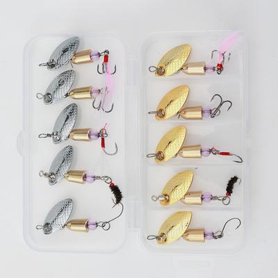 10 Pçs/Caixa Isca de Pesca Spinner Bait 3.5g Iscas Colher Isca de Pesca Metálica Isca com Penas Anzóis Triplos Spinnerbait Equipamento