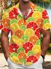 Men'S Vibrant Citrus Print Shirt - Casual Short Sleeve, Button-Up Collar, Regular Fit, Non-Stretch Fabric, Perfect for Summer Beach or Poolside Wear,