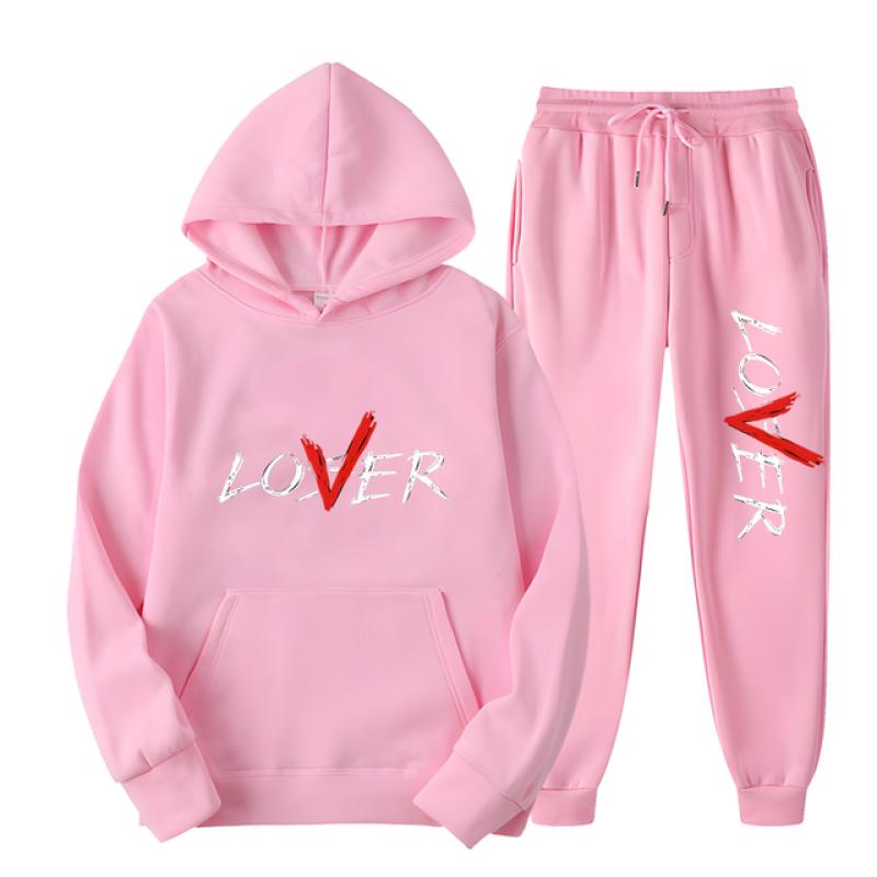 2024 Modedesign LIEBHABER Briefdruck Hoodie Set Männer Frauen Casual Loose Cotton Warm halten Kapuzenoberteil + Casual Jogginghose