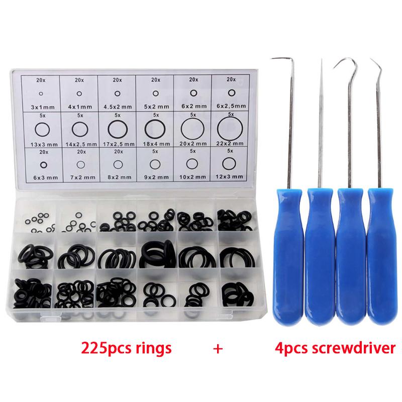 225PCS Universal Rubber O Rings Gaskets with 4pcs Tools Sealing Rubber Bands O-Rings Repair Kit for Faucet Pipe Car Plumbing