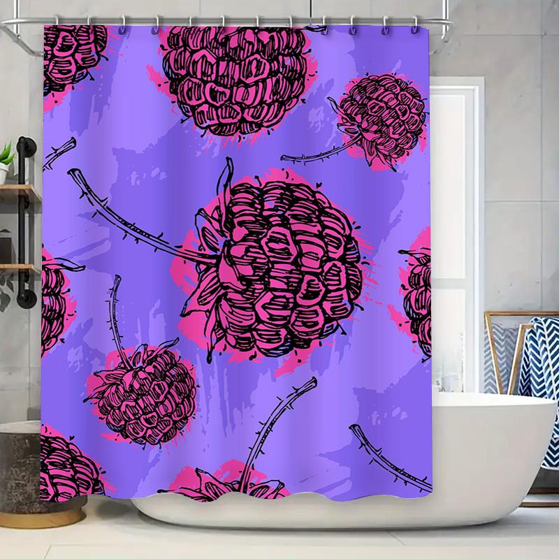 

Creative Raspberry Shower Curtain Purple Floral Print For Bathroom Decor Modern Home Accessories Washable Fabric W60H190(CM)-1 Pcs