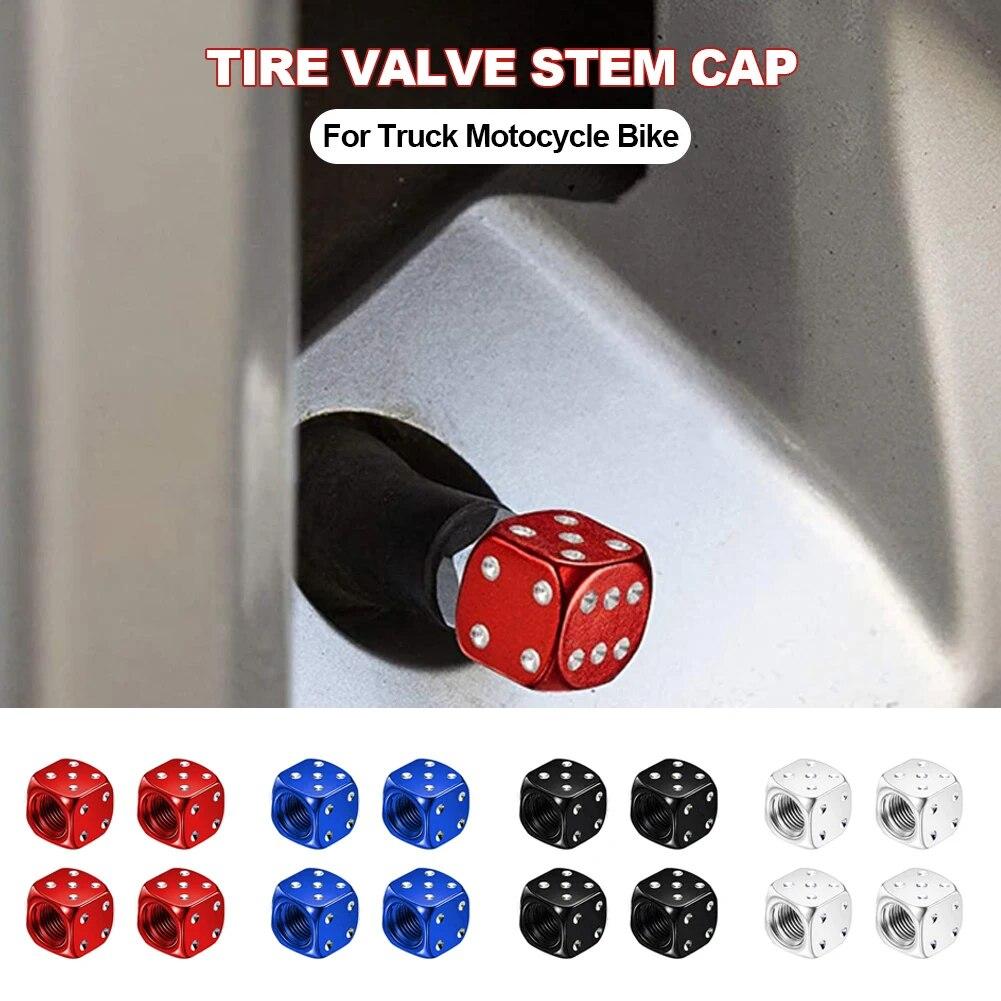 4X Dice Style Tire Valve Stem Caps Car Nipple Caps Stems Covers Tyre Air Valve Dustproof Wheel Cap For Cars Motorcycles Bicycle