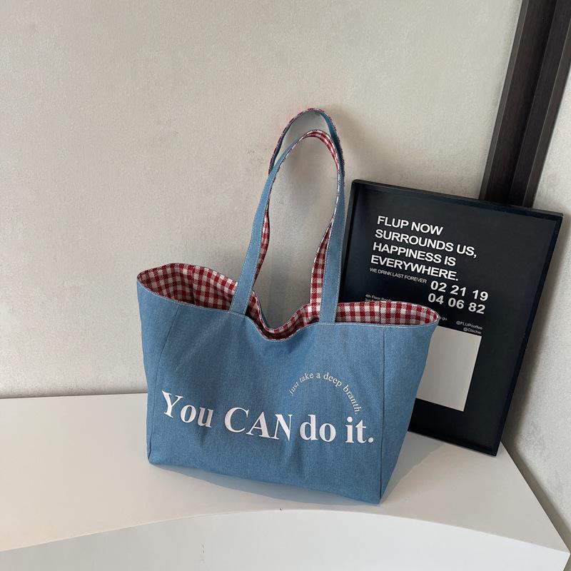 

Bag Korean Lazy Wind Canvas Bag Women s 2025 New Large Capacity Tote Bag Fashion Shoulder Double Sided Backpack світло-синій колір