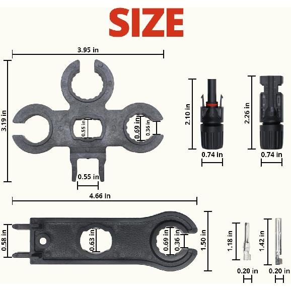MC-4 Connector Kit, Includes 6 Pairs of Solar Connectors, 2 Spanner Wrenches, and a Wire Crimper, Solar Crimper Tool Kit, Making it a Comprehensive