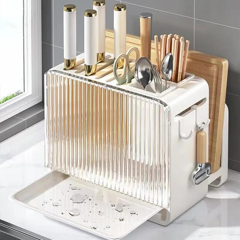 Luxury Acrylic Wall-mounted Knife Rack Chopsticks Scissor Cutting Board Storage Shelf Desktop Multi-functional Kitchen Organizer