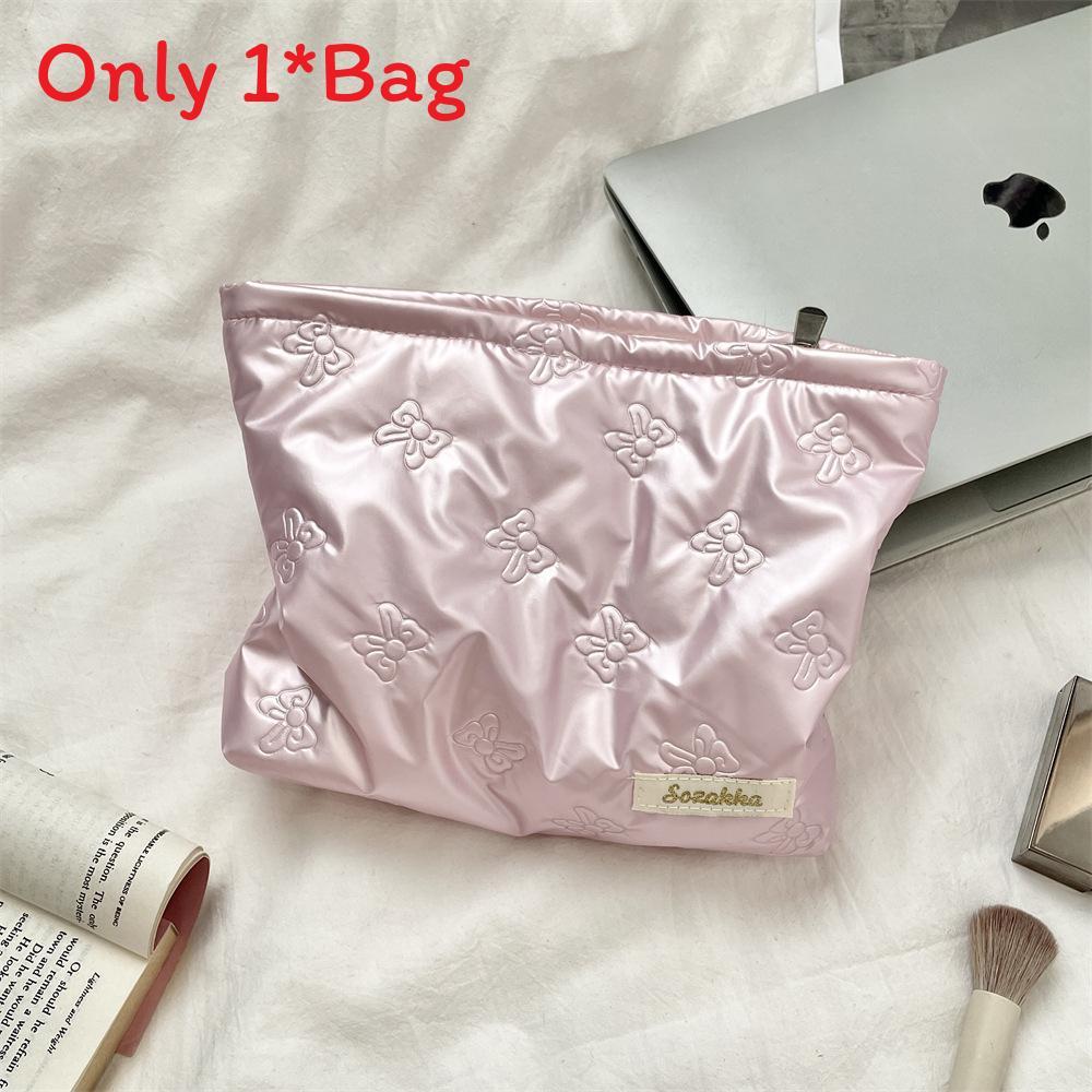 Pu Heart Handheld Makeup Bag With Geometric Pattern For Daily Use