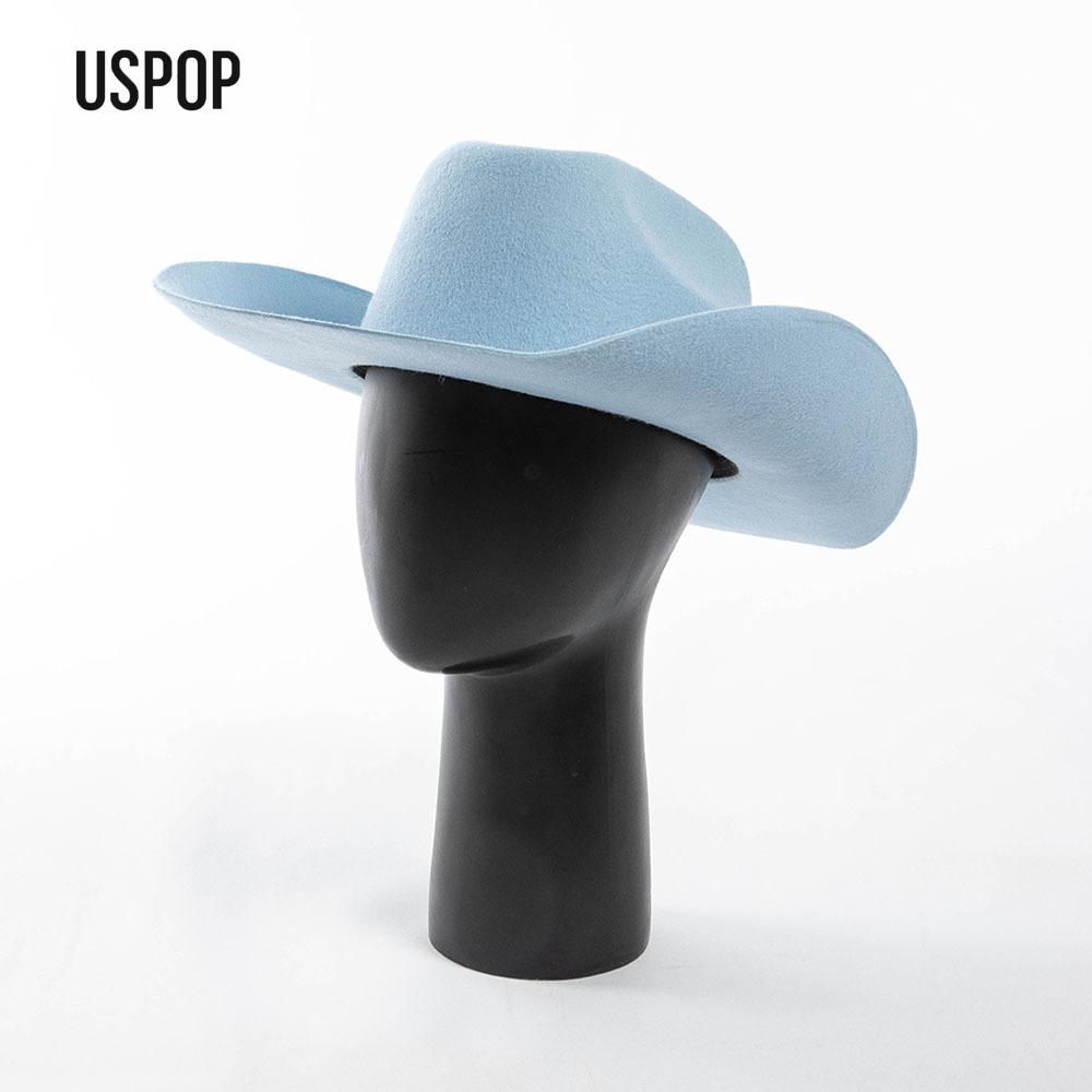 USPOP Chapeau de Cowboy 100% Laine Unisexe Chapeau Feutre à Large Bord Couleur Unie Style Fedora Classique Plusieurs Tailles S–XL Automne Hiver